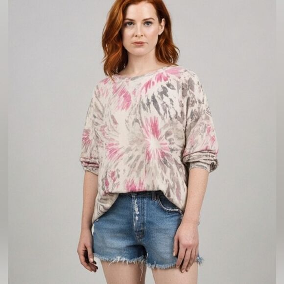 BiBi Tie Dye Print Terry Pull Over Women's Tie-Dye Long Sleeve Top sz Medium - Picture 9 of 9